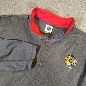 Chicago Blackhawks Jacket Mens Large Gray NHL Hockey Quarter Zip Pullover Fleece